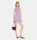 Short Silk-Blend Ribbed Knit Polo Dress - Pink - Image 1