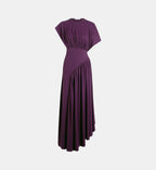 Asymmetric Maxi Dress with Gathered Details - Magenta Purple - Image 2