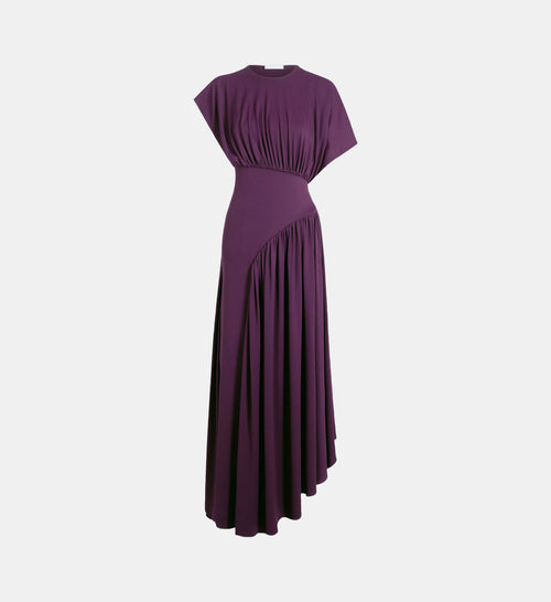 Asymmetric Maxi Dress with Gathered Details - Magenta Purple - Image 2