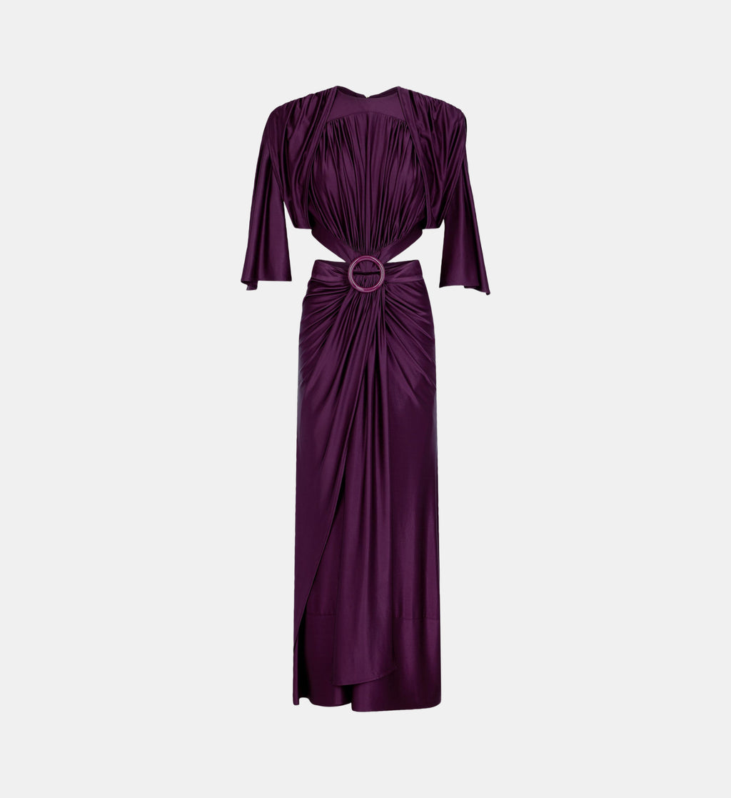 Asymmetric Midi Dress with Gathered Details - Magenta Purple - Image 2
