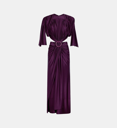 Asymmetric Midi Dress with Gathered Details - Magenta Purple - Image 2