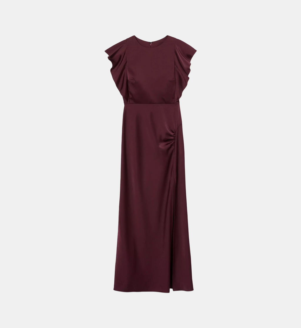 Slit Satin Maxi Dress - Burgundy - Image 2