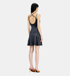 Fluid Dress with Double Spaghetti Straps - Black - Image 2