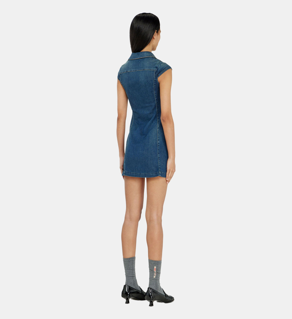 Full-Zip Denim Shirt Dress - Medium Blue - Image 2
