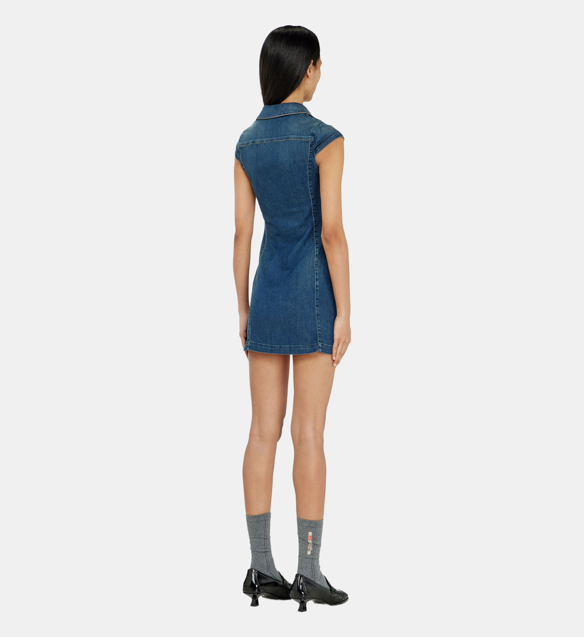 Full-Zip Denim Shirt Dress - Medium Blue - Image 2