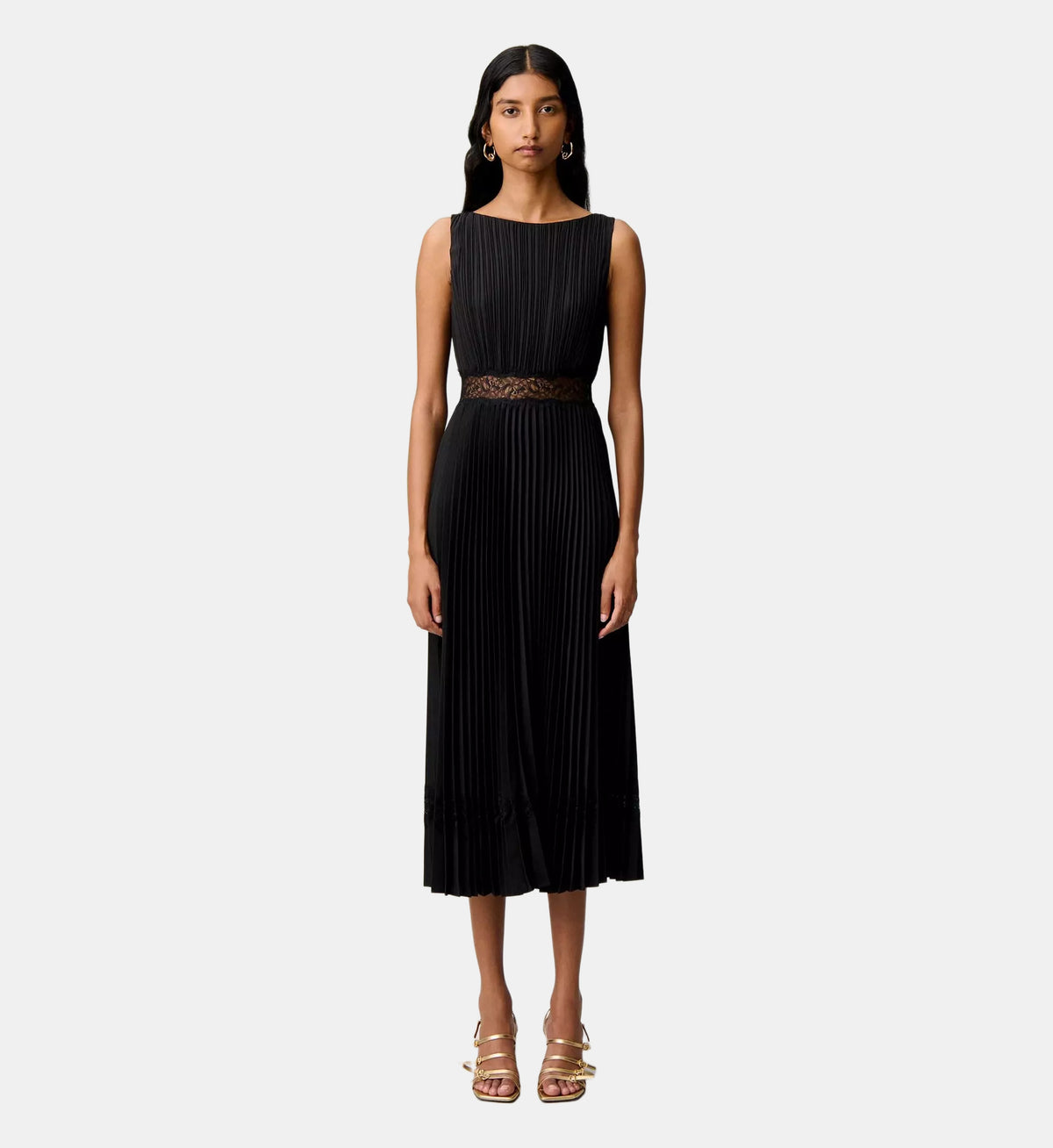 Fluid Pleated Satin Dress - Black - Image 1