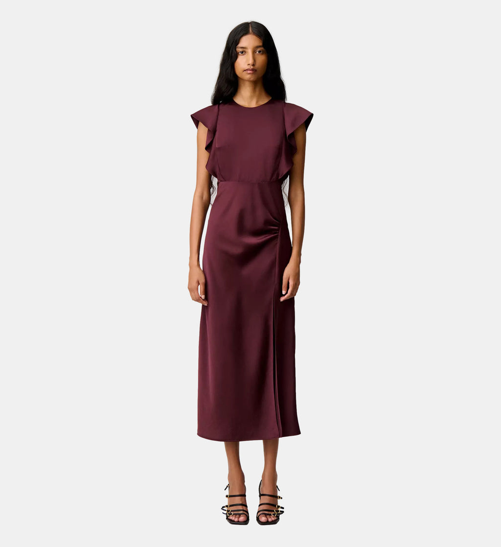 Slit Satin Maxi Dress - Burgundy - Image 1