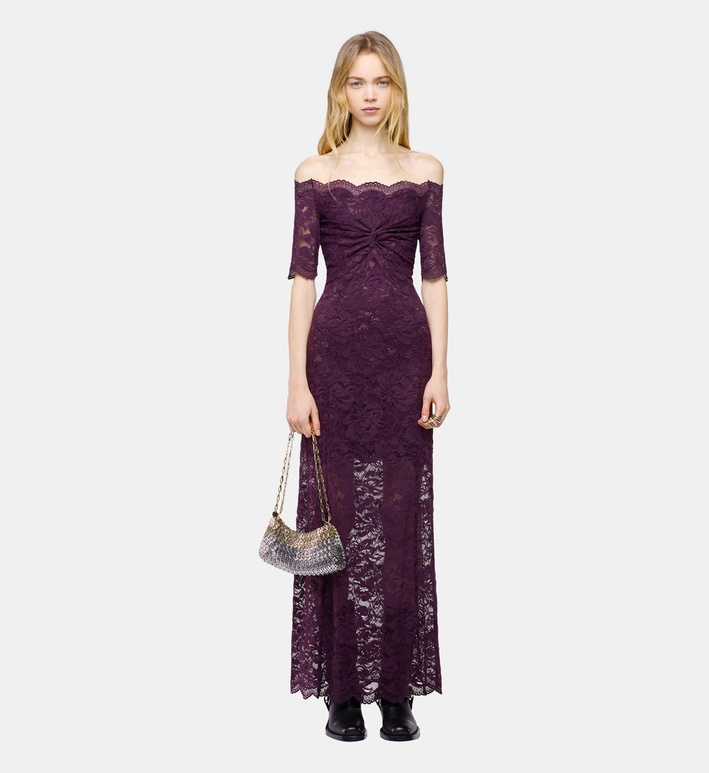 Layered Lace Midi Dress - Magenta Purple - Image 1