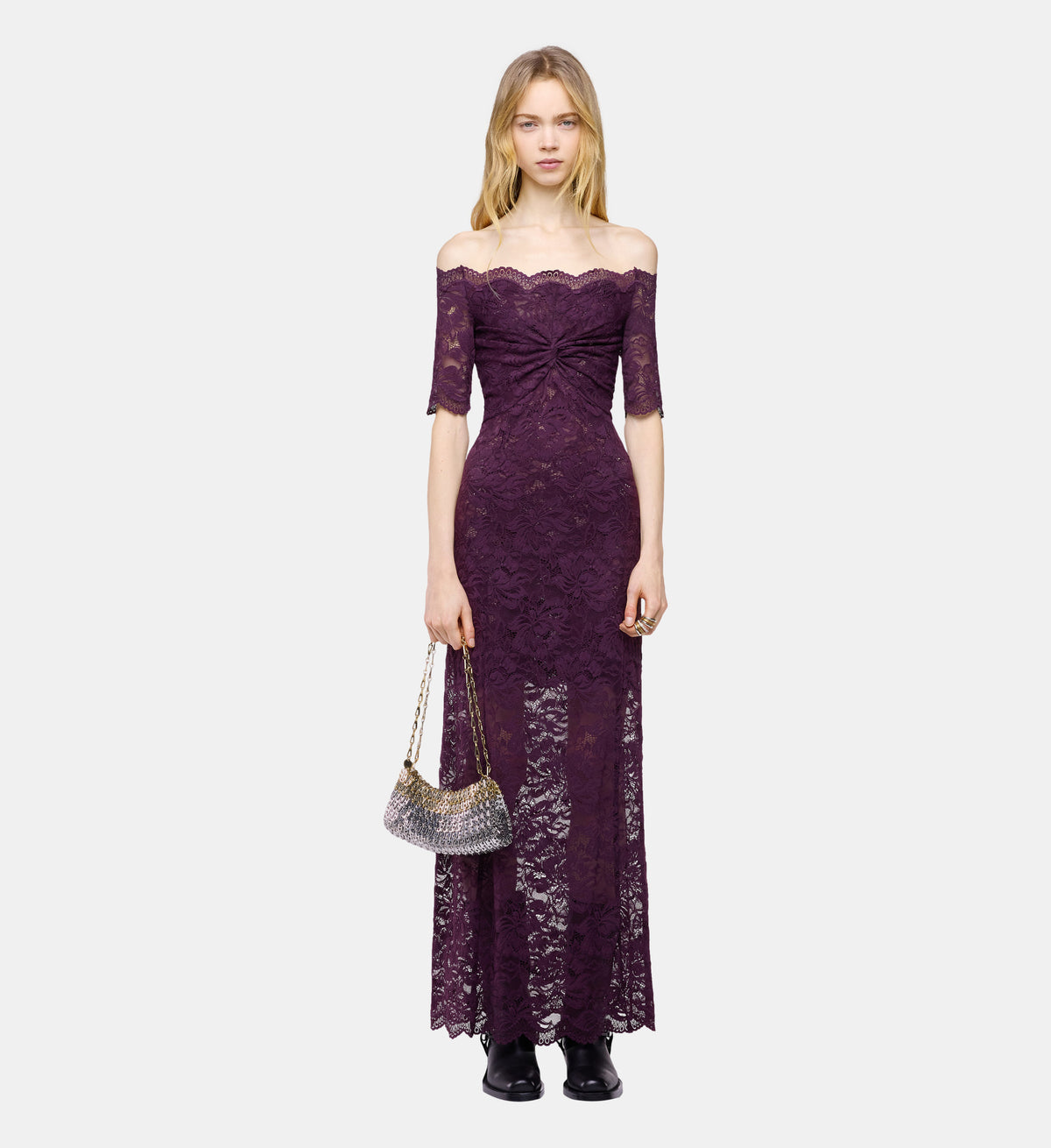 Layered Lace Midi Dress - Magenta Purple - Image 1