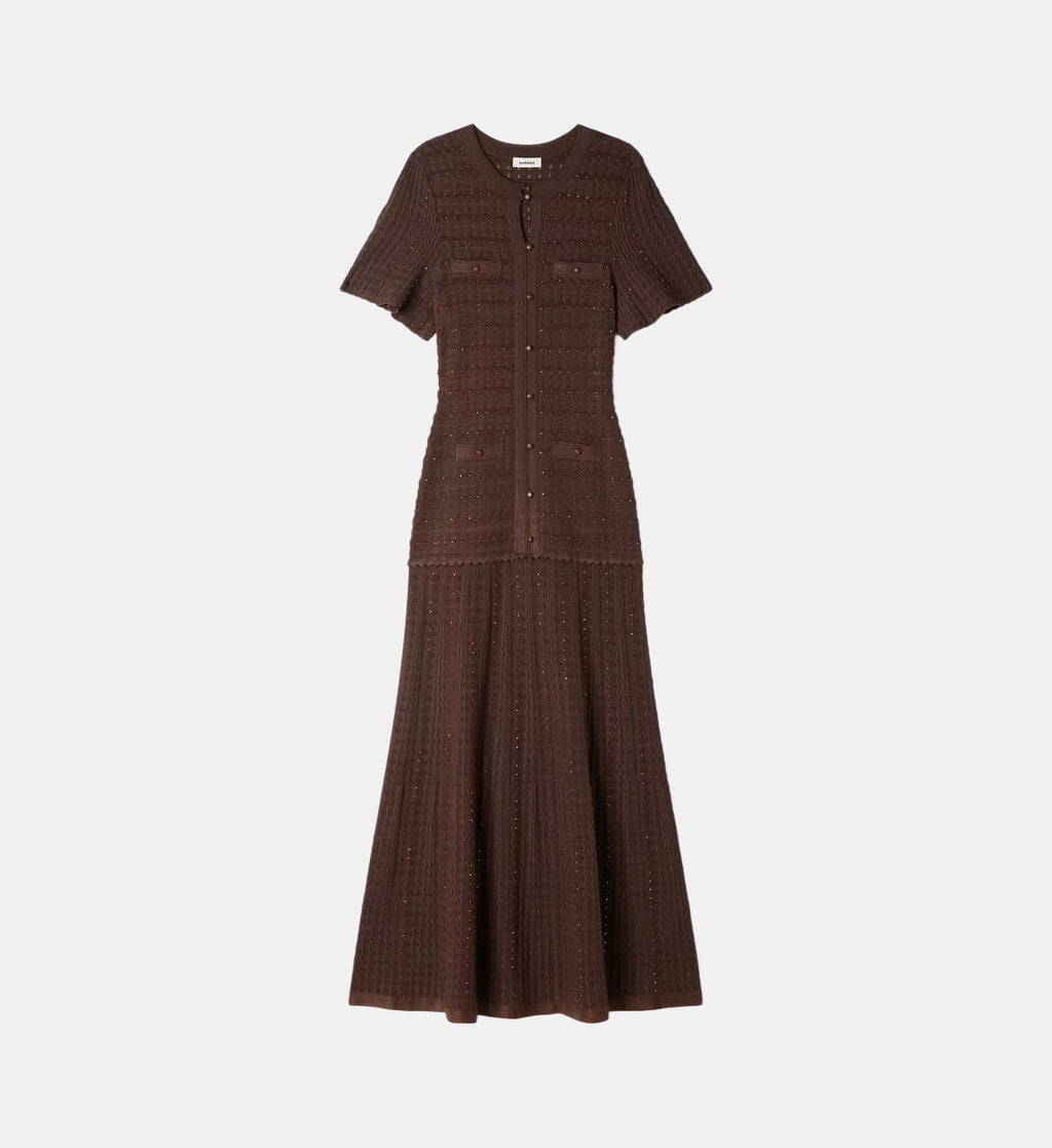 Rhinestone Knit Maxi Dress - Brown - Image 2