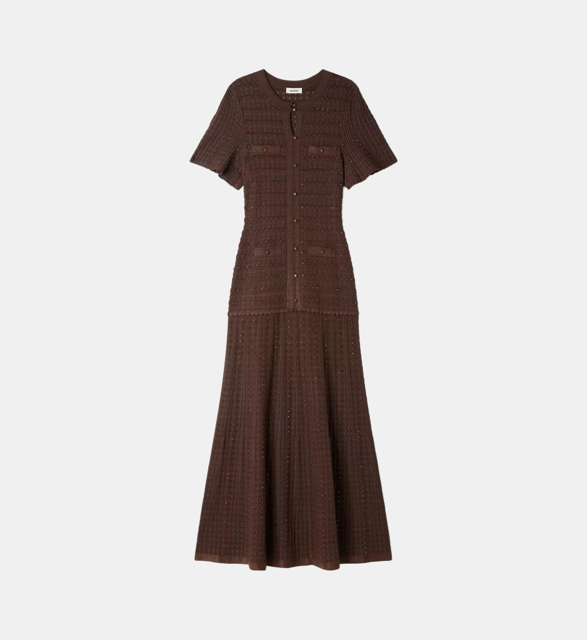 Rhinestone Knit Maxi Dress - Brown - Image 2