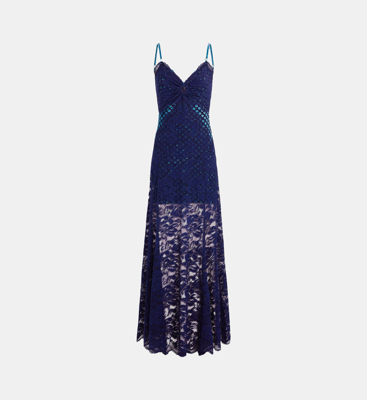 Trompe-l'Oeil Lace Maxi Dress - Navy Blue - Image 2