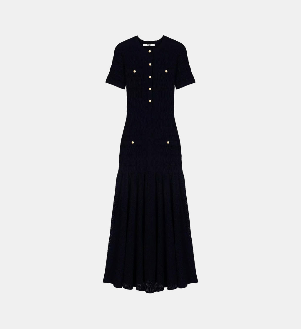 Pointelle Knit Maxi Dress - Navy - Image 2