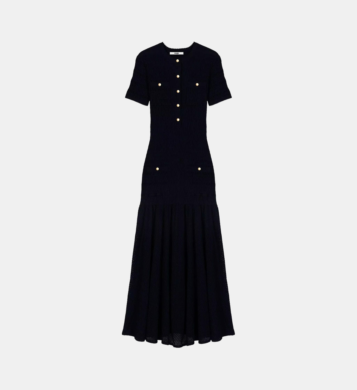 Pointelle Knit Maxi Dress - Navy - Image 2