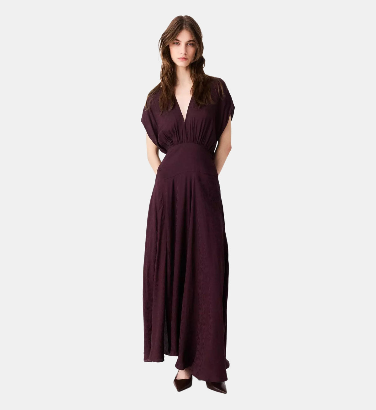 Printed Jacquard Maxi Dress - Burgundy - Image 1