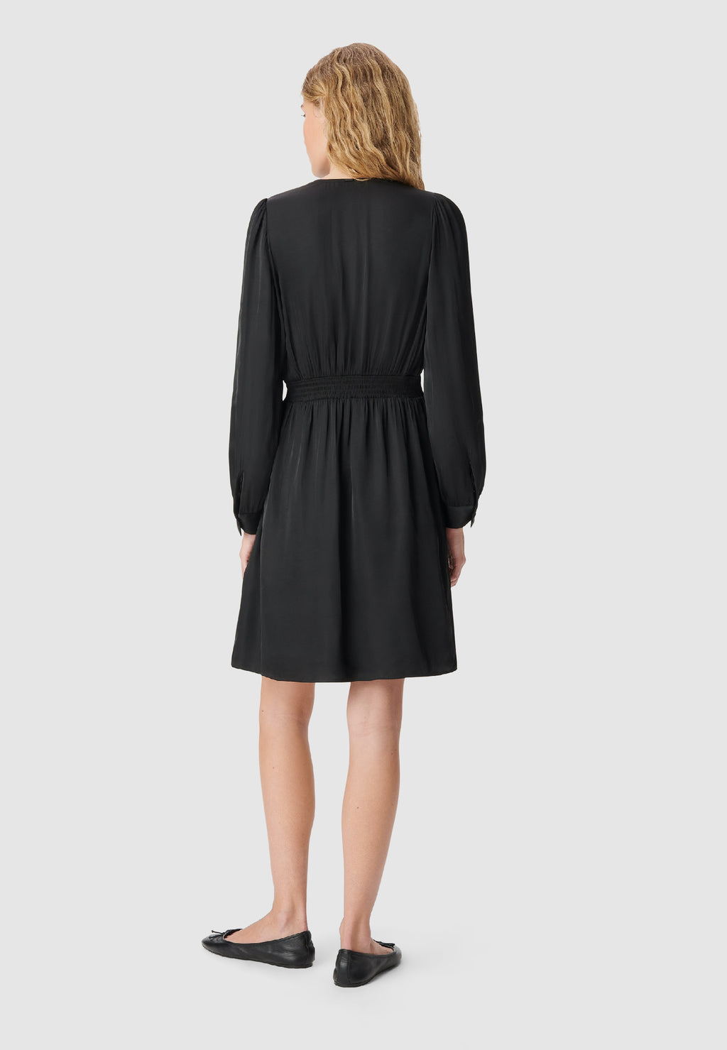 Short Satin Dress with Small Buttons - Black - Image 2