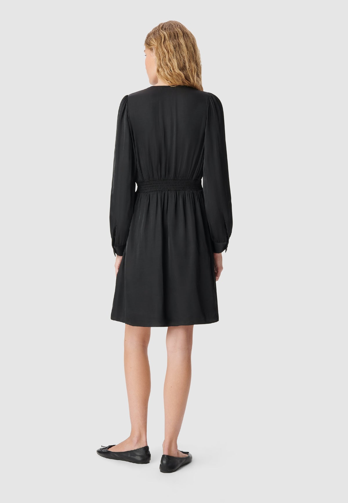 Short Satin Dress with Small Buttons - Black - Image 2