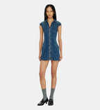 Full-Zip Denim Shirt Dress - Medium Blue - Image 1