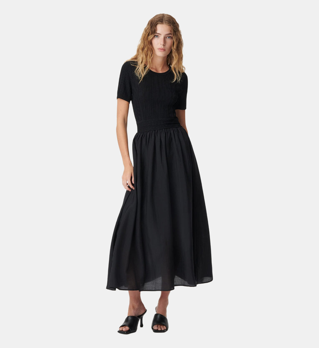 Mixed-Material Maxi Dress - Black - Image 1