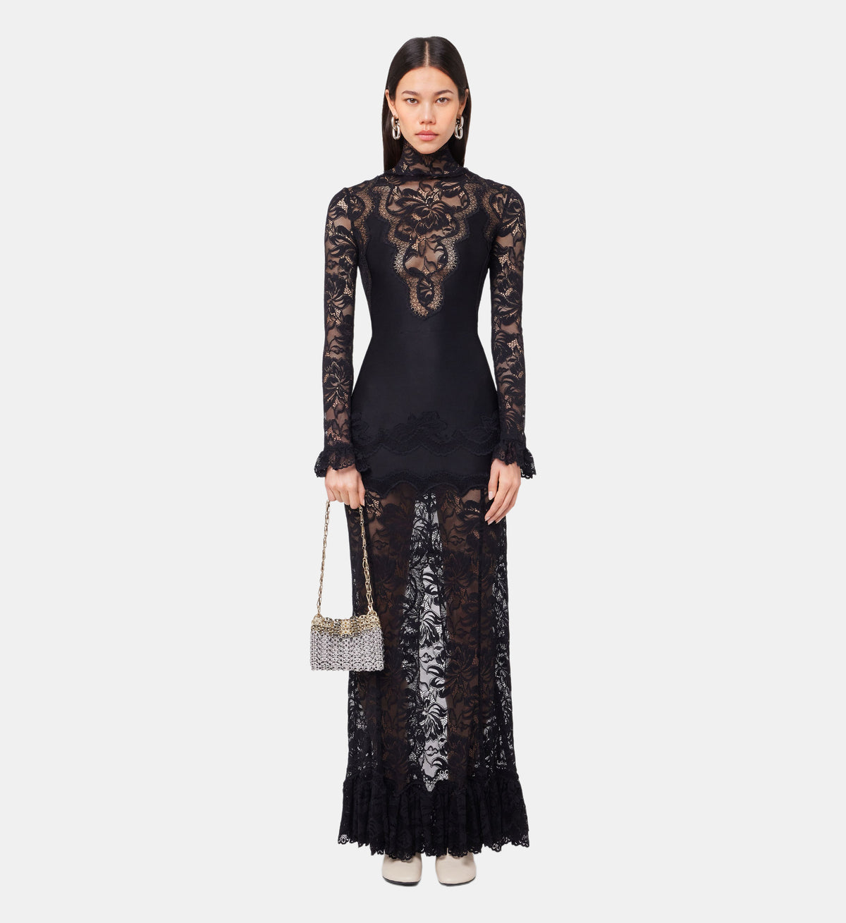 Lace and Jersey Maxi Dress - Black - Image 1
