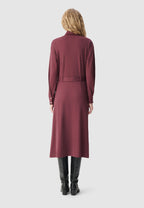 Belted Long Knit Shirt Dress - Burgundy Red - Image 2