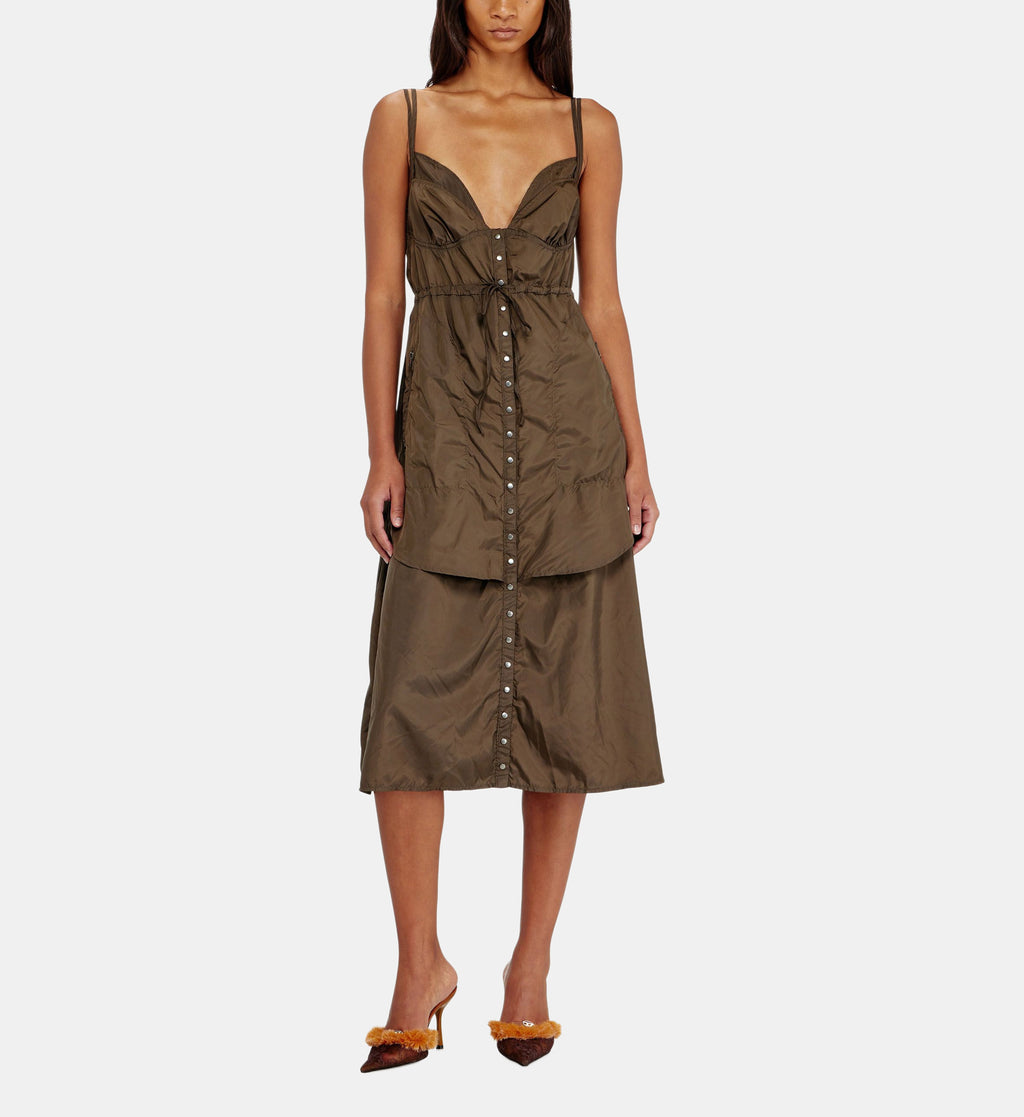 Lightweight Nylon Dress with Layered Effect - Brown - Image 1
