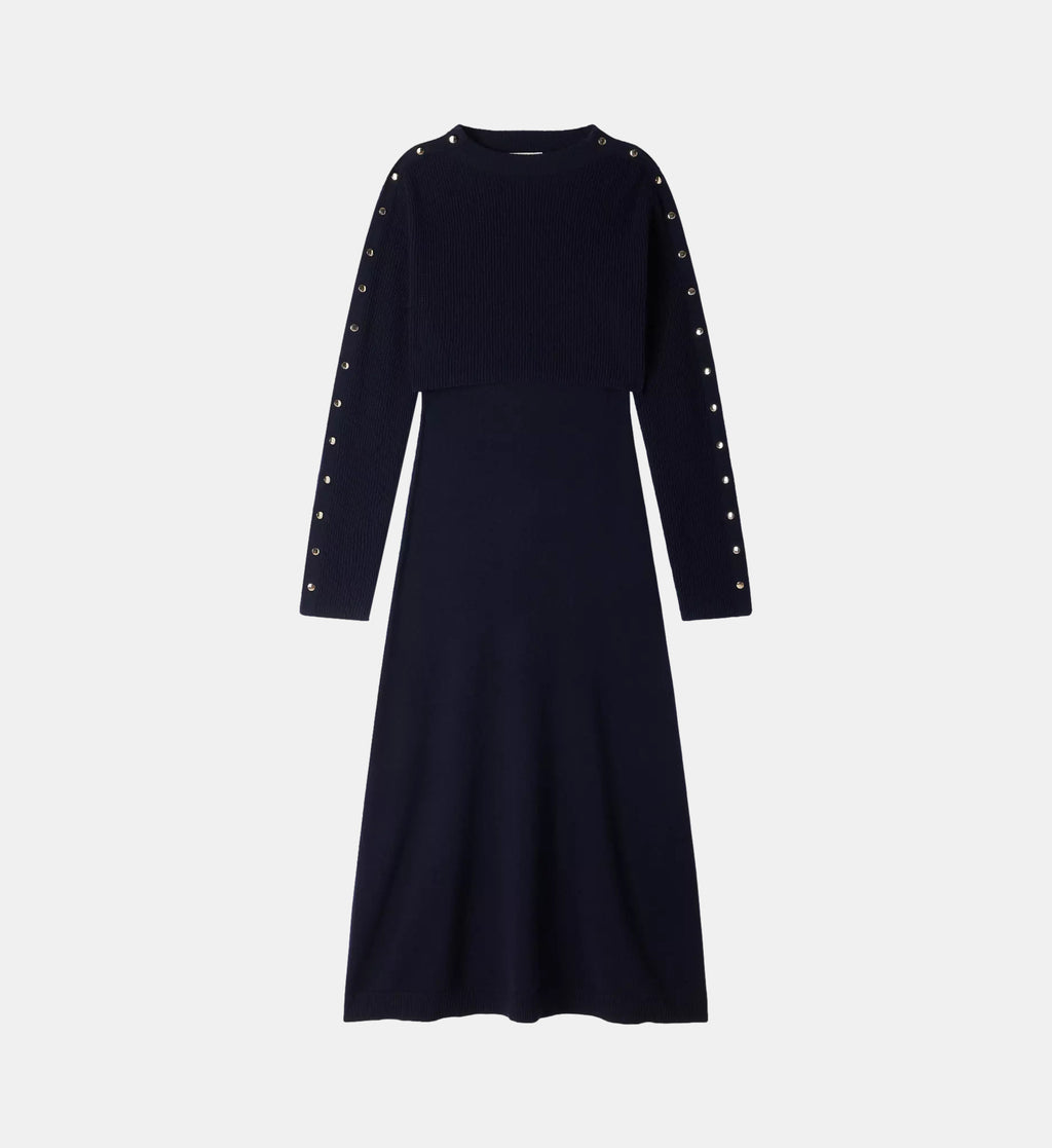 Two-in-One Long Knit Dress - Navy - Image 2