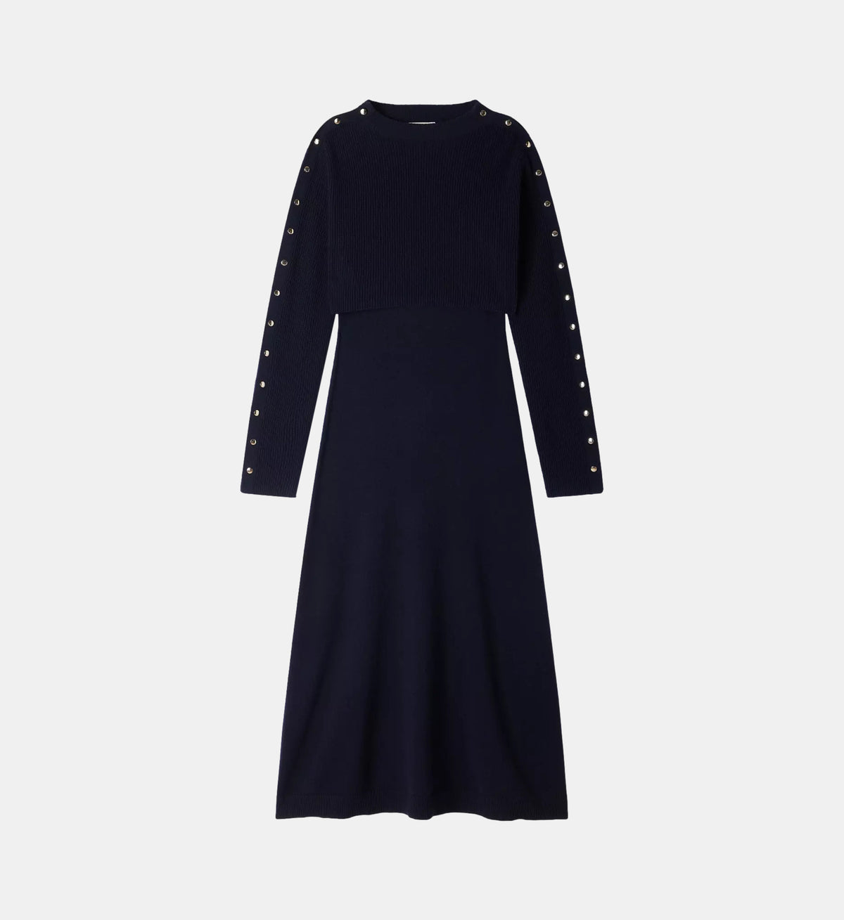 Two-in-One Long Knit Dress - Navy - Image 2