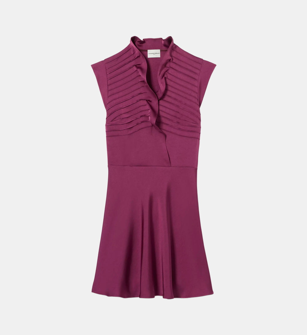 Satin Dress with Ruffled Collar - Hydrangea - Image 2