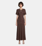 Rhinestone Knit Maxi Dress - Brown - Image 1