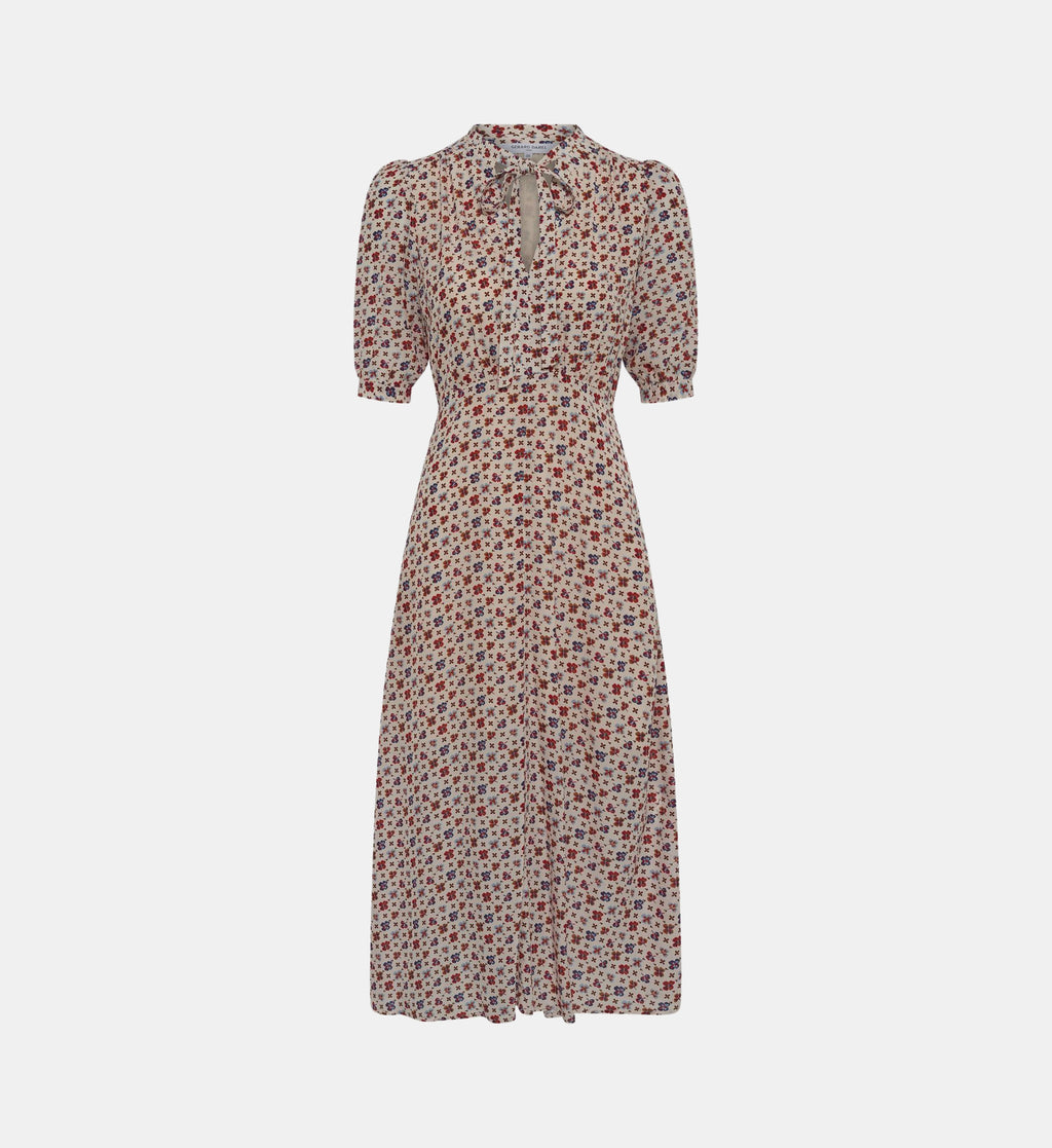 AUREMA Printed Fitted Midi Dress - Ecru - Image 1