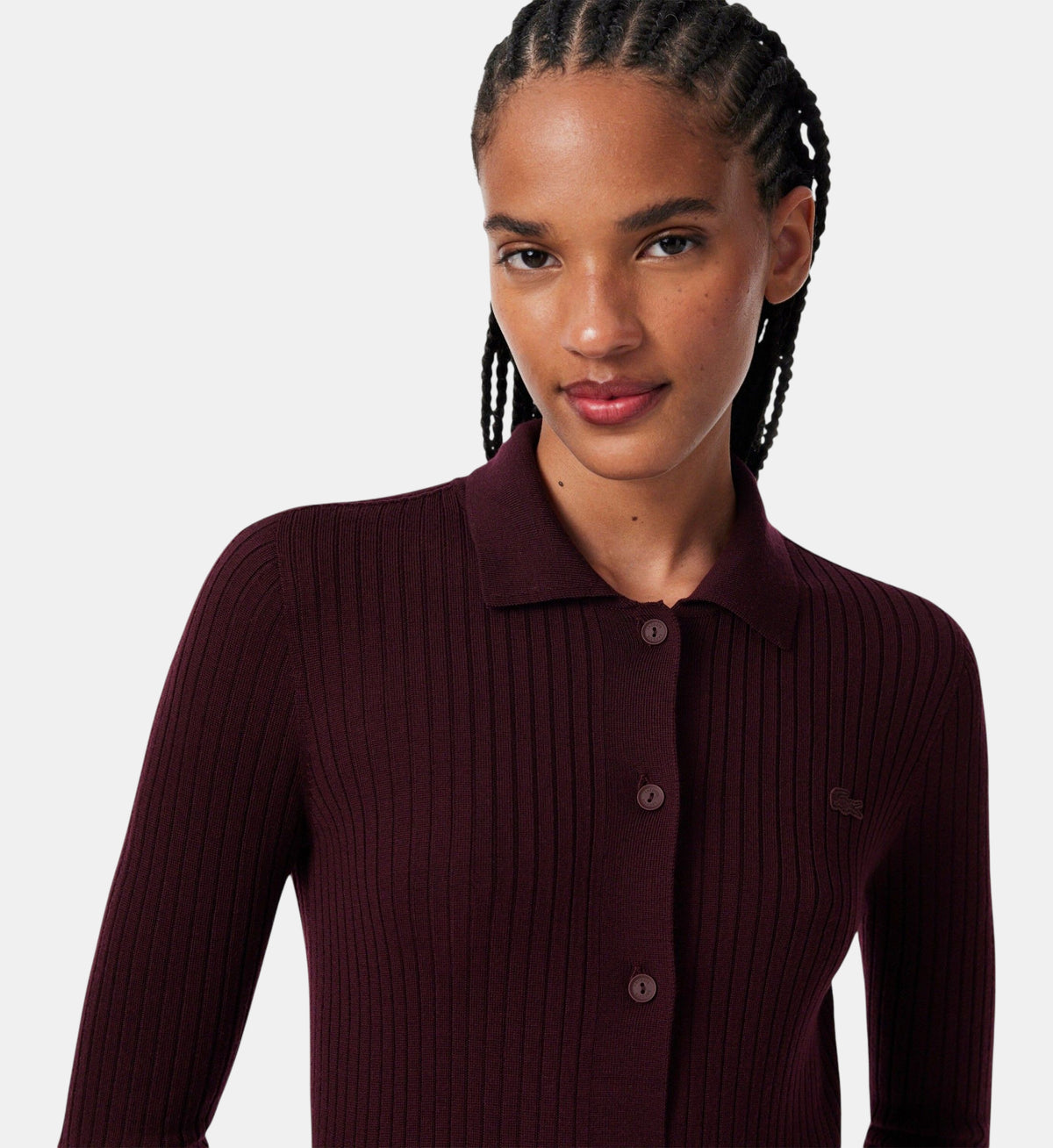 Merino Wool 3D Knit Polo-Neck Dress - Brown - Image 2