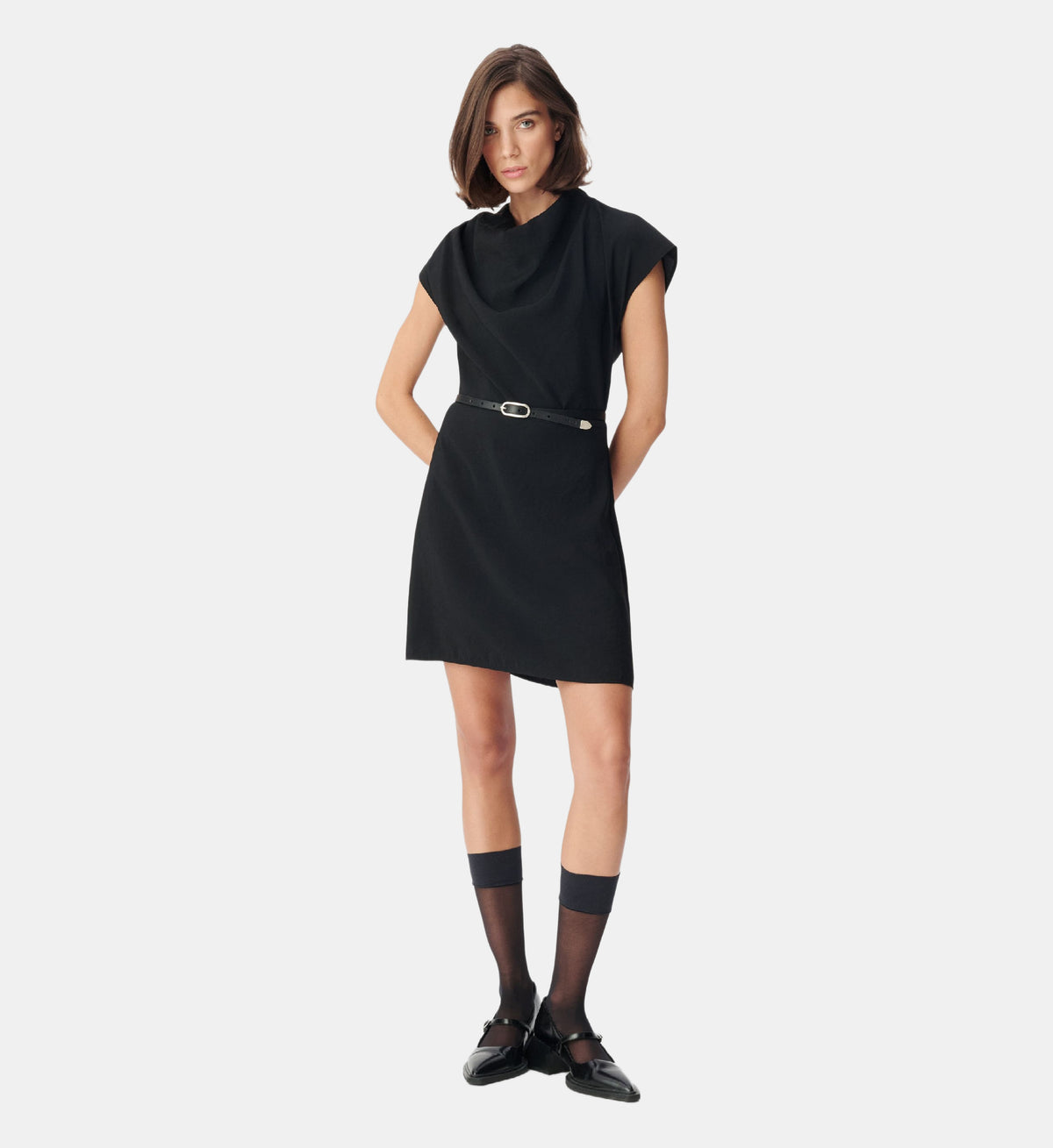 Short Cowl-Neck Dress - Black - Image 1