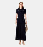 Pointelle Knit Maxi Dress - Navy - Image 1