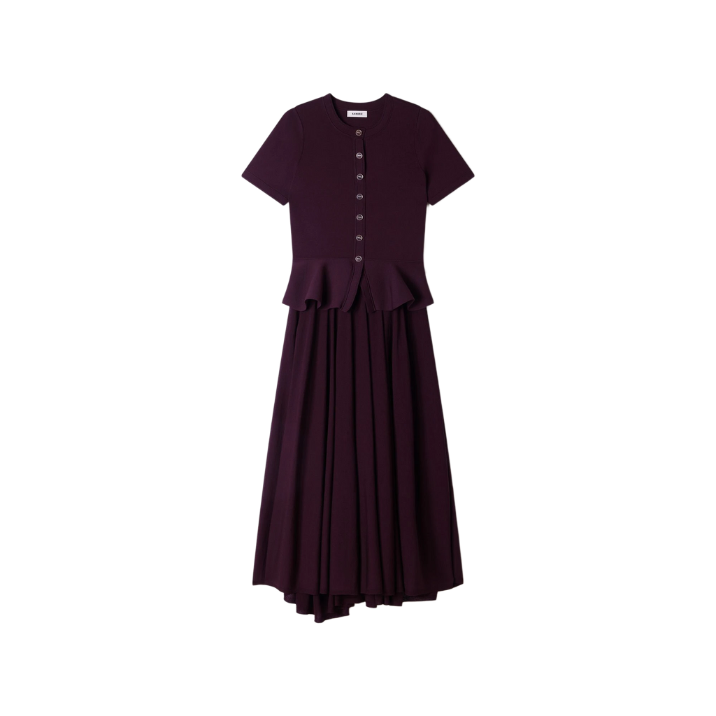 Long Knit Peplum Dress - Burgundy - Image 2