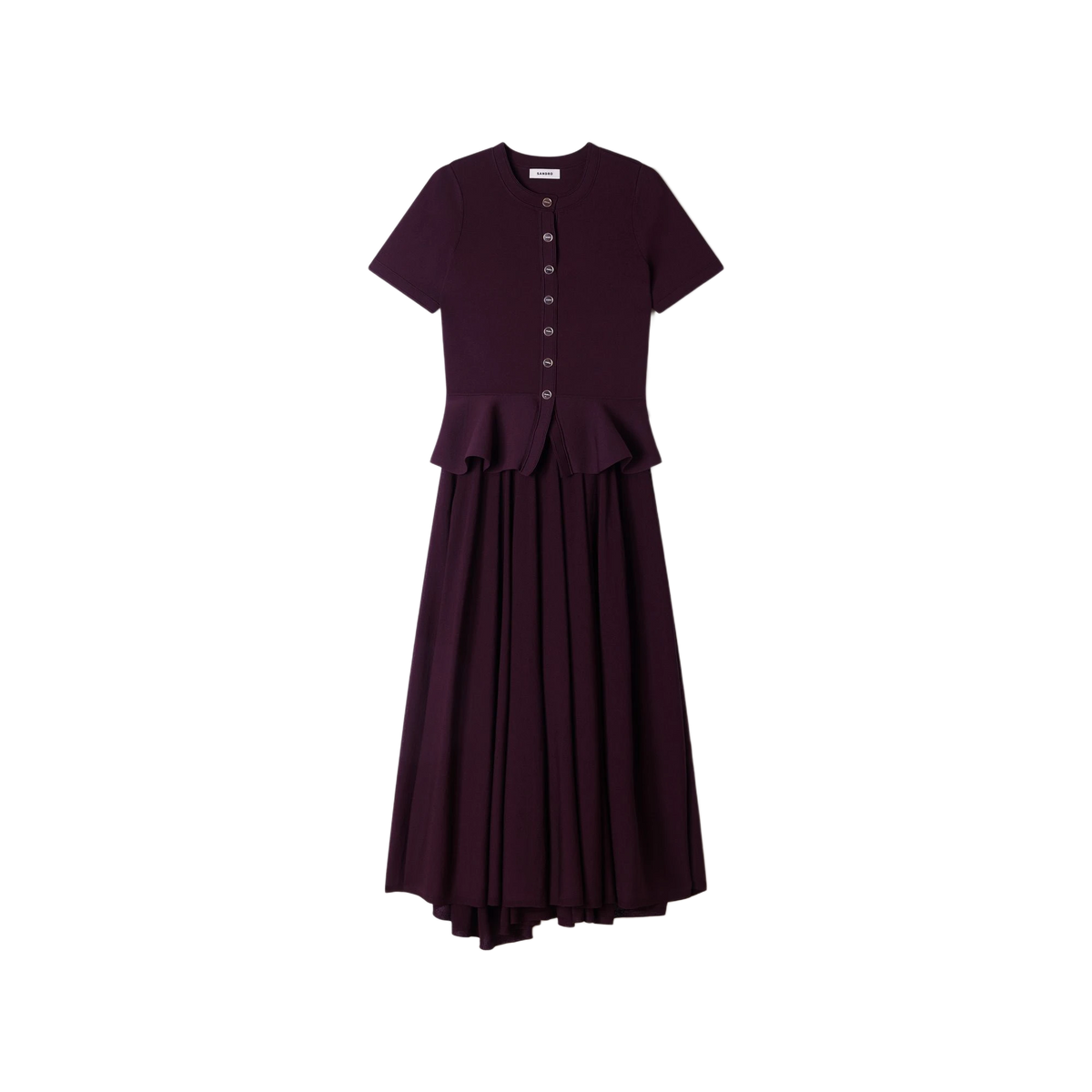 Long Knit Peplum Dress - Burgundy - Image 2