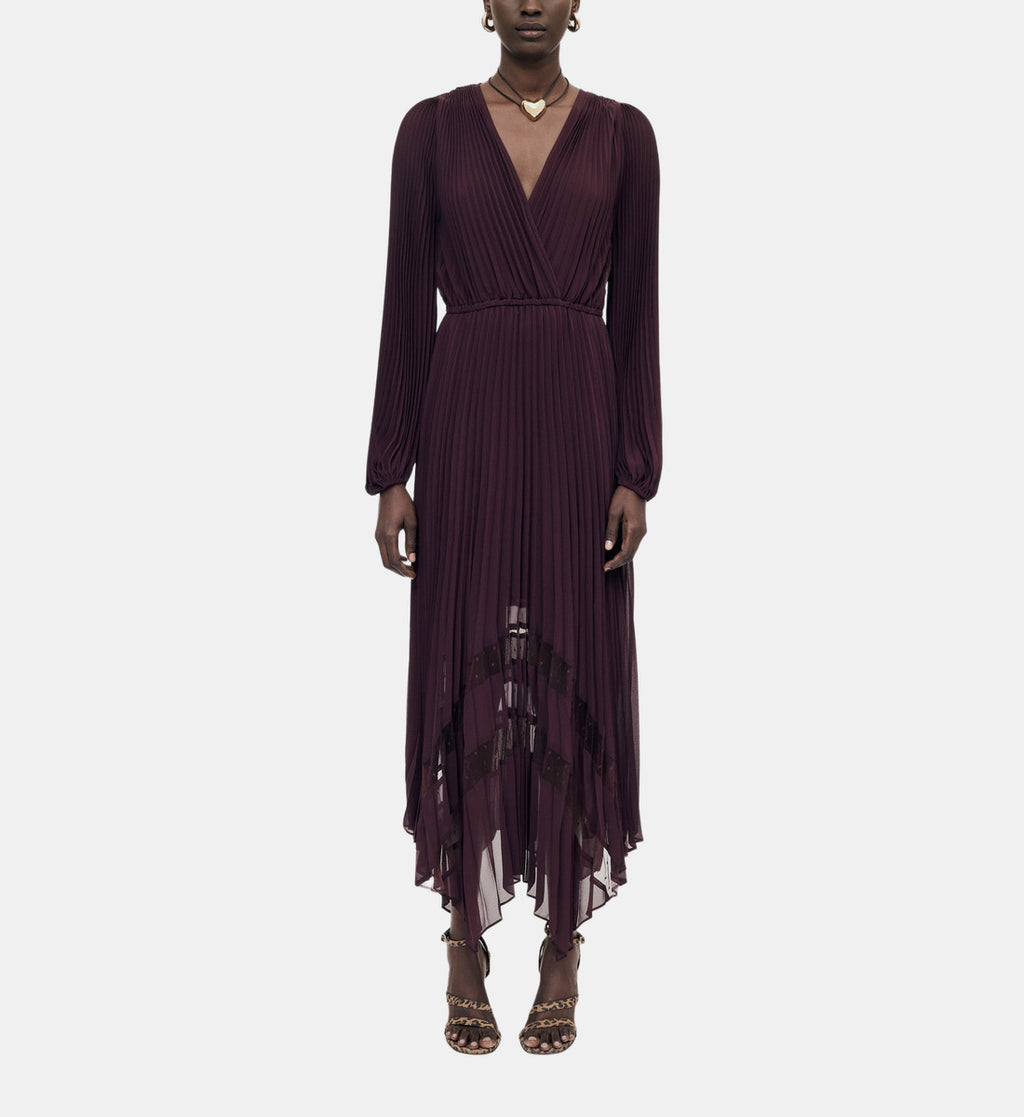 Pleated Maxi Dress - Burgundy - Image 1