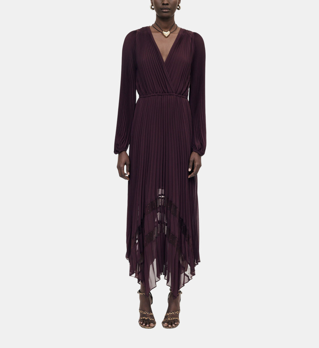 Pleated Maxi Dress - Burgundy - Image 1