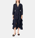 Fluid Ruffled Midi Dress - Navy Blue - Image 1