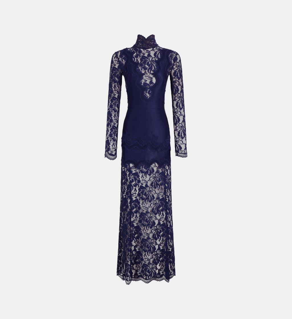 Lace and Jersey Maxi Dress - Navy Blue - Image 2