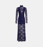 Lace and Jersey Maxi Dress - Navy Blue - Image 2