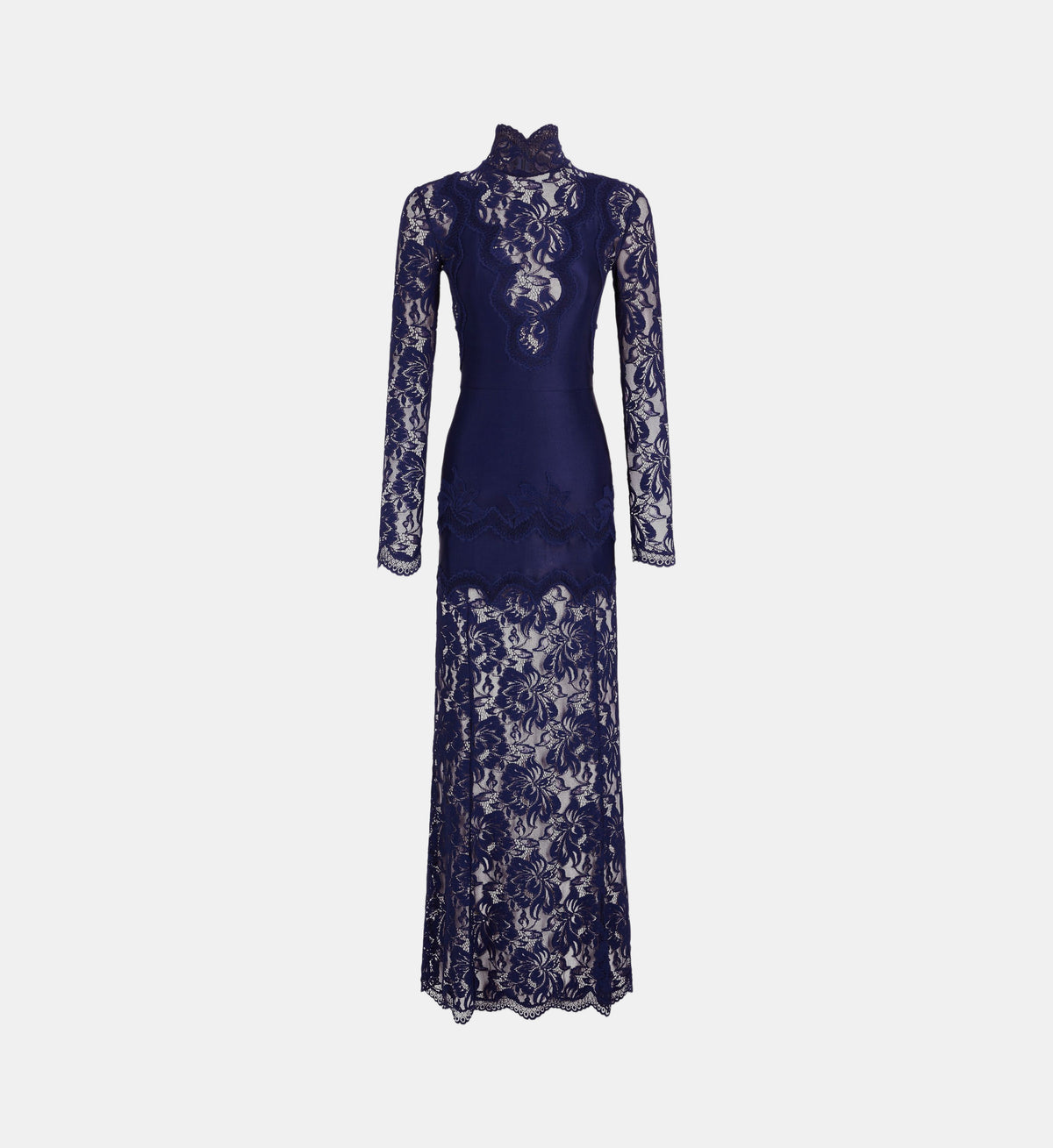 Lace and Jersey Maxi Dress - Navy Blue - Image 2