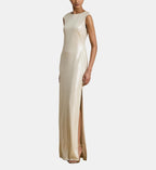 Metallic Boat-Neck Jersey Dress - Champagne Cream - Image 1