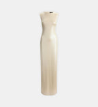 Metallic Boat-Neck Jersey Dress - Champagne Cream - Image 2