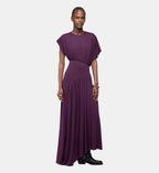 Asymmetric Maxi Dress with Gathered Details - Magenta Purple - Image 1