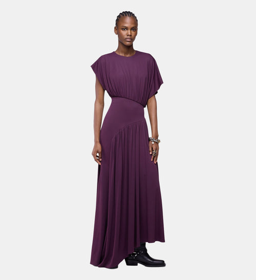 Asymmetric Maxi Dress with Gathered Details - Magenta Purple - Image 1