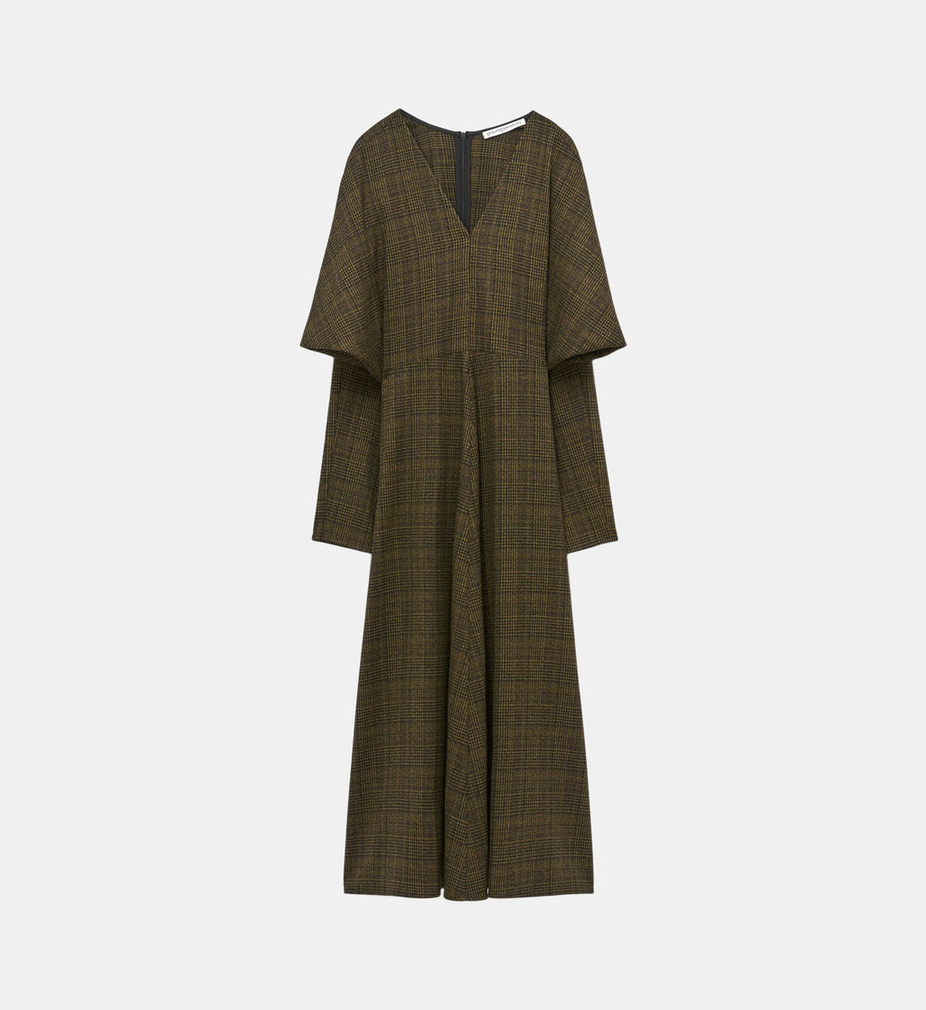 Japanese Dress with Checked Sleeves - Green Check - Image 2