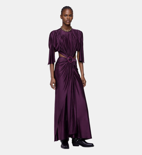 Asymmetric Midi Dress with Gathered Details - Magenta Purple - Image 1