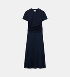 Mixed-Material Trompe-l'Oeil Dress - Navy - Image 2