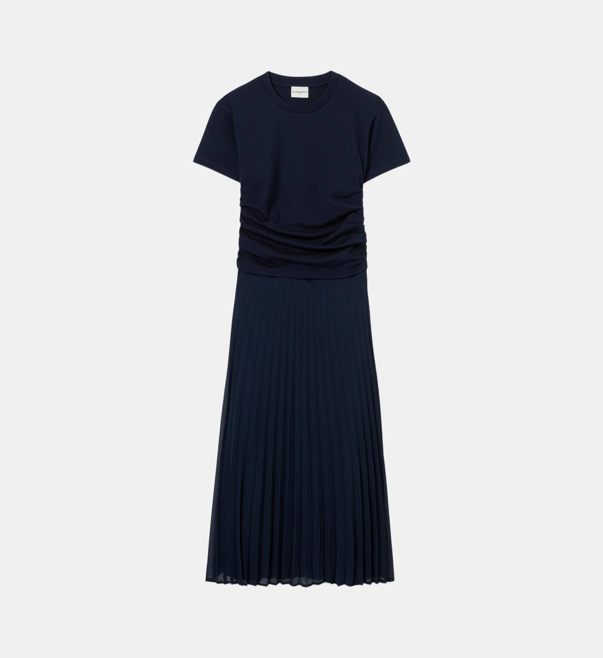 Mixed-Material Trompe-l'Oeil Dress - Navy - Image 2